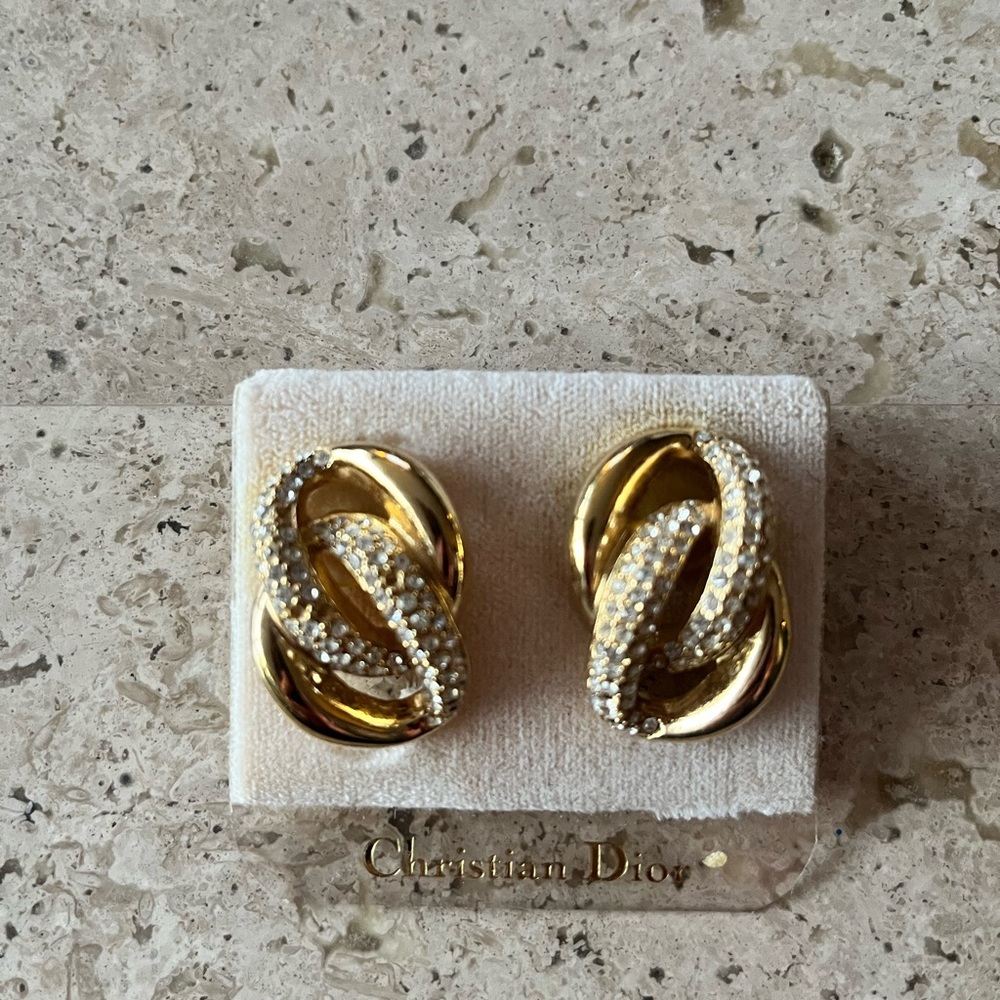 Christian Dior Rhinestone Crisscrossed Clip on Earrings!